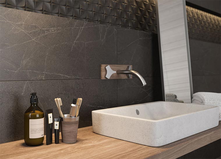 Minimalstone csempe egy modern f&uuml;rdőszob&aacute;ban