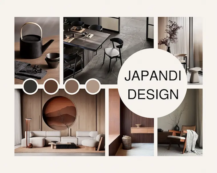 Moodboard japandi stílusú enteriőrhöz