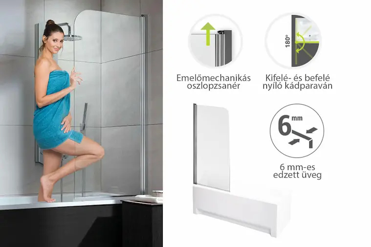 Kifelé és befelé nyitható Easy75 kádparaván