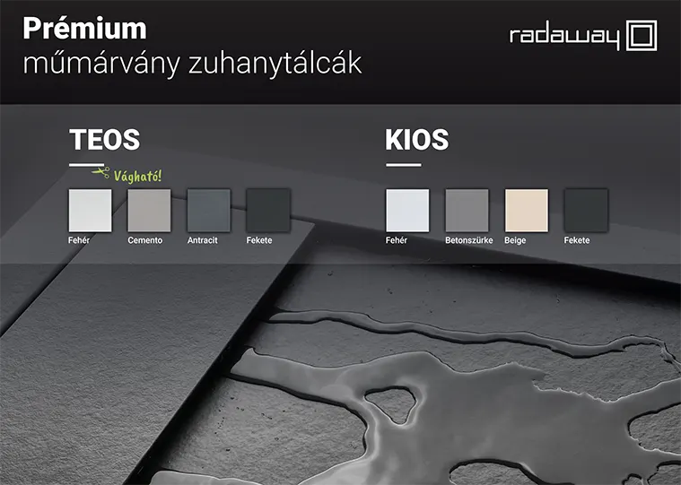 Radaway Teos és Kios műmárvány zuhanytálcák