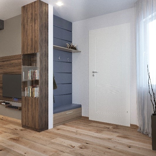 Átalakítás után az előszoba szimbolikusan elkülönül a lakótértől