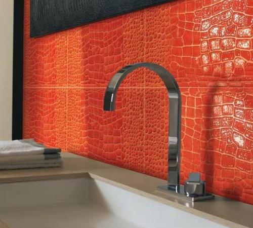 Krokodilbőr mintás csempe élénk vörös színben