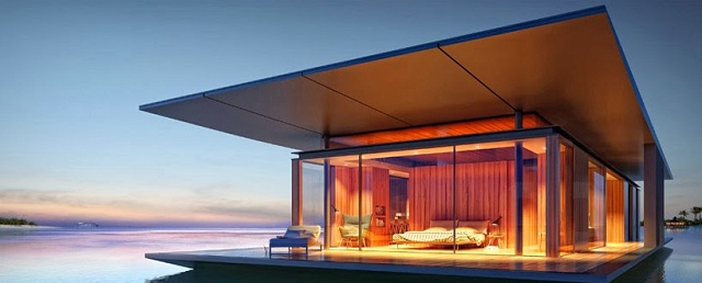 Úszó ház esti fényben