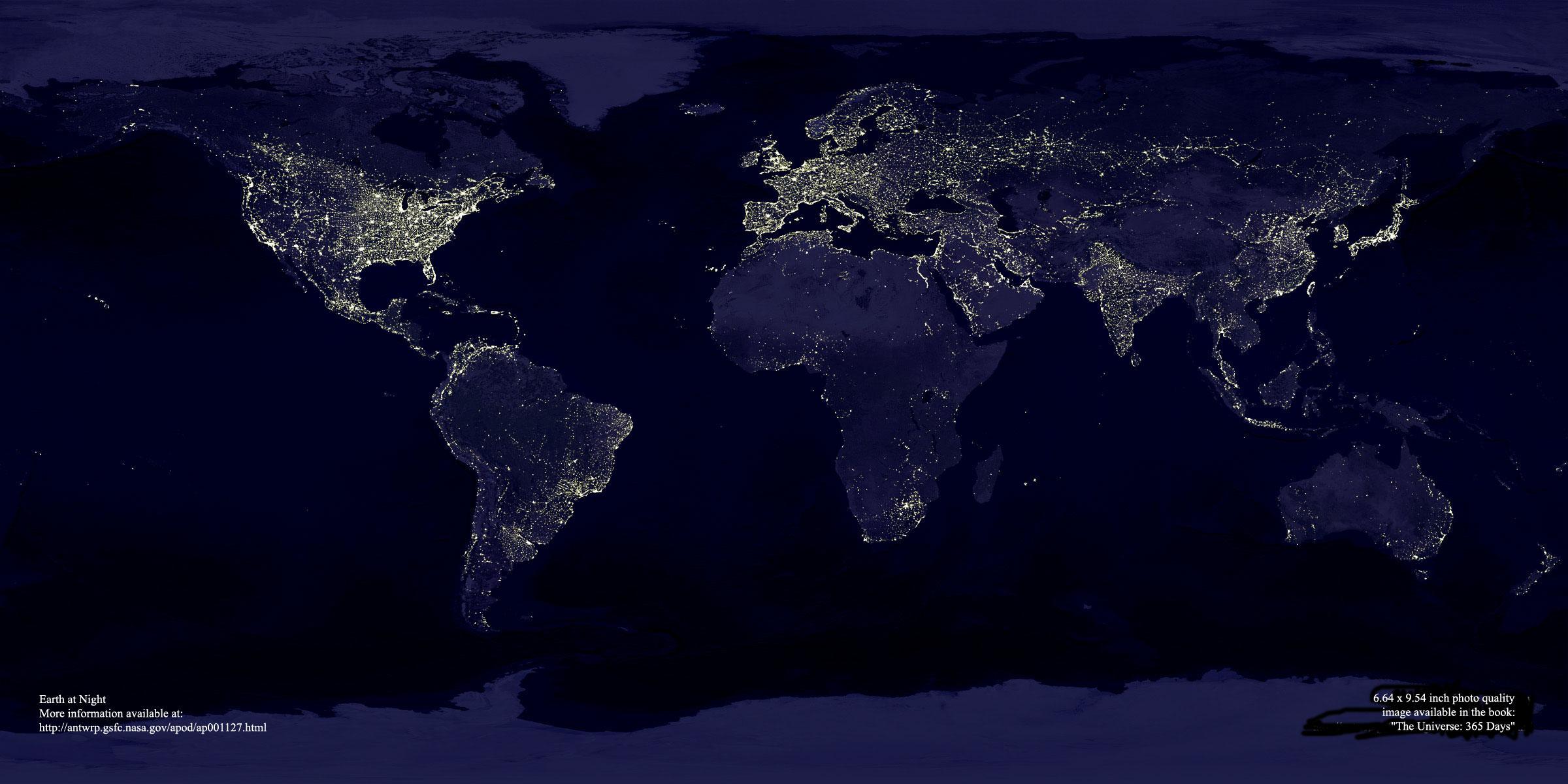 Fényszennyezés (Forrás: Nasa) Fényszennyezés